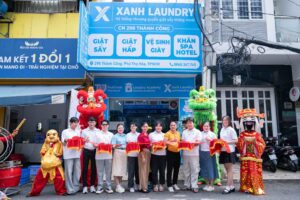 Cửa hàng nhượng quyền giặt sấy XANH LAUNDRY nhìn từ mặt tiền